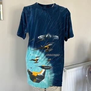 Star Wars Naboo fighters mens XL tie dye blue T-shirt double stitch Vintage vtg